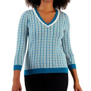 Brand NEW! Charter Club V-Neck Sweater Embellish Collar Teal Small  V-Neck $79.5